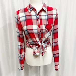 Love Tree Red & White Button Down Plaid Shirt